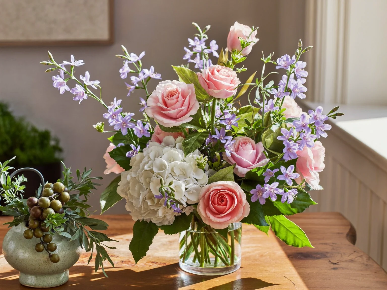 Illustrazione conclusiva di un bouquet artificiale in un interno accogliente
